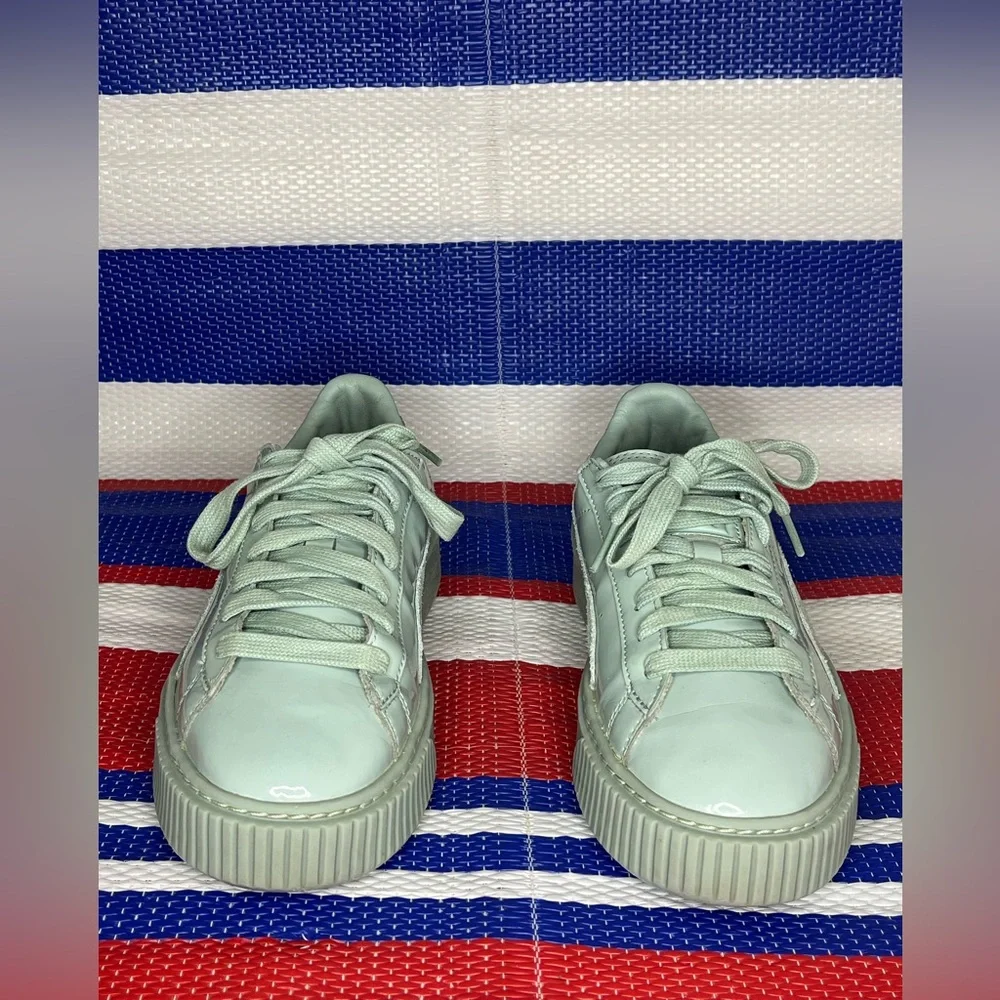 PUMA - Women's Mint Green Leather Basket Platform Sneakers Size 7.5 Shoes Unisex